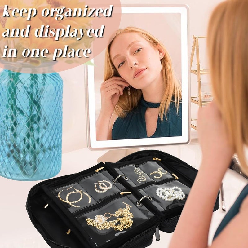 LingLingo Travel Jewelry Organizer Case,Jewelry Bags Jewelry Storage Book Binder with Clear Zipper Velvet Pouch for Traveling,Earrings, Rings, Necklace, Bracelet - Image 5